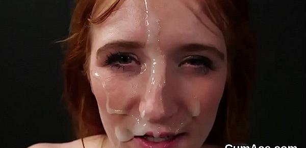  Wacky model gets cumshot on her face gulping all the charge